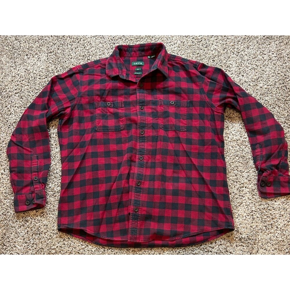 Orvis Perfect Flannel Shirt Mens XL Tall Red Plaid Button Up Outdoor Gorpcore